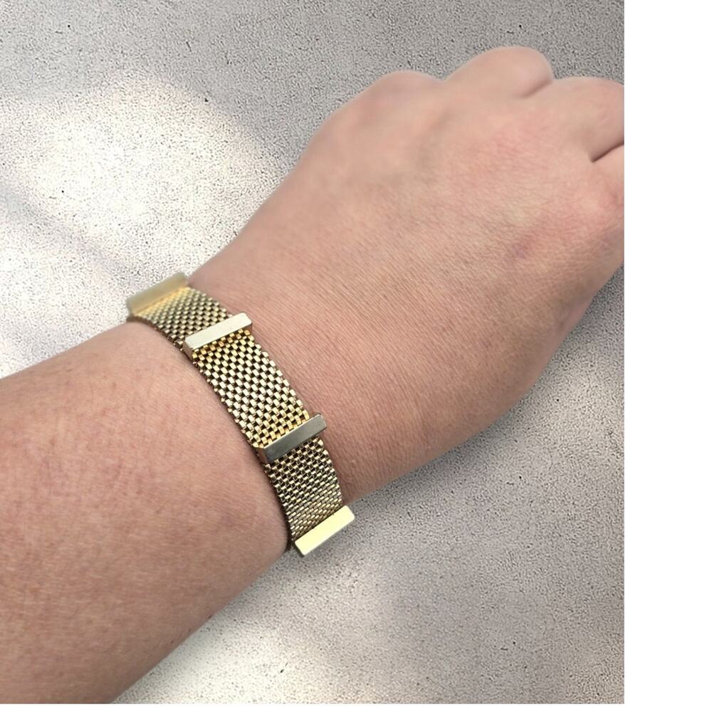 Mesh Bracelet Gold Bar Accent Minimalist Slide Clasp Minimalist Vintage Classic